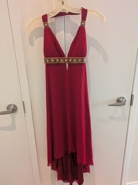 Elegant Red / Burgundy Evening Dress with Beaded Waist